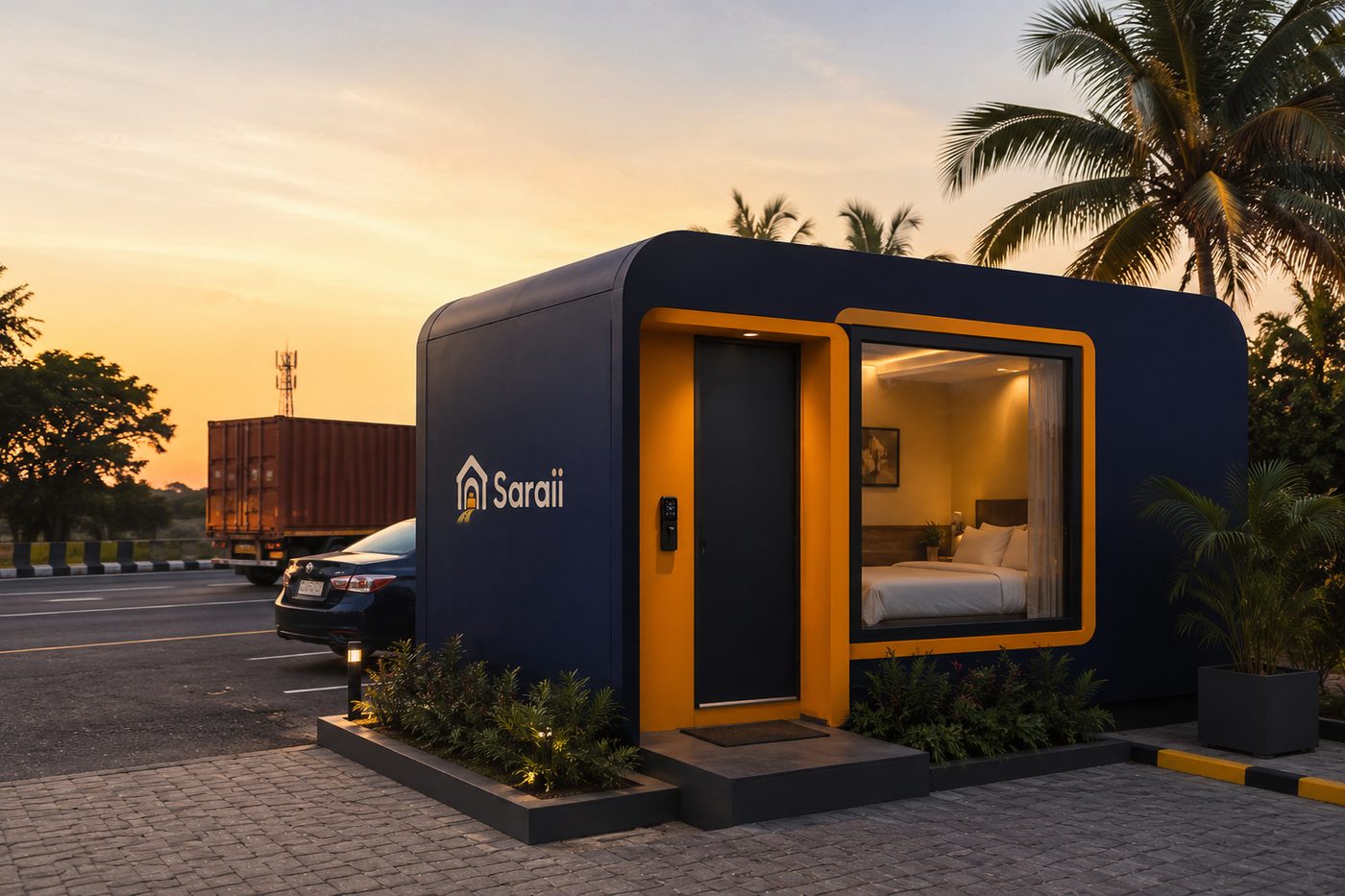 A Saraii highway pod at dusk